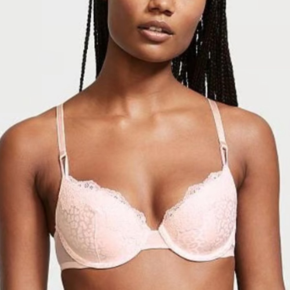 VICTORIA'S SECRET Sexy Tee Lightly-Lined Lace Trim Demi Bra Light Pink 36C